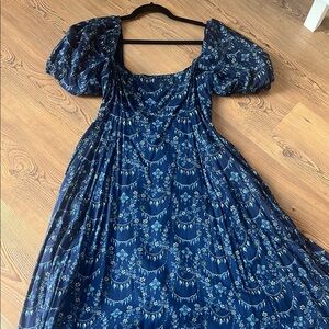 Hill House Blue Maxi Dress with Puff Sleeves and Square Neckline